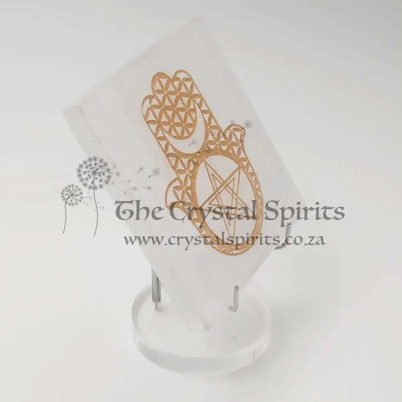 Golden Hand Of Hamsa Selenite Crystal Charging Plate