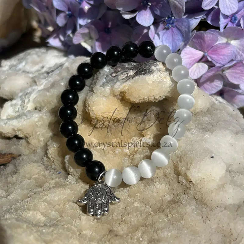 Golden Sheen Obsidian And Selenite Gemstone Bracelet
