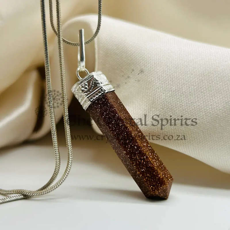 Goldstone White Metal Crystal Pendant