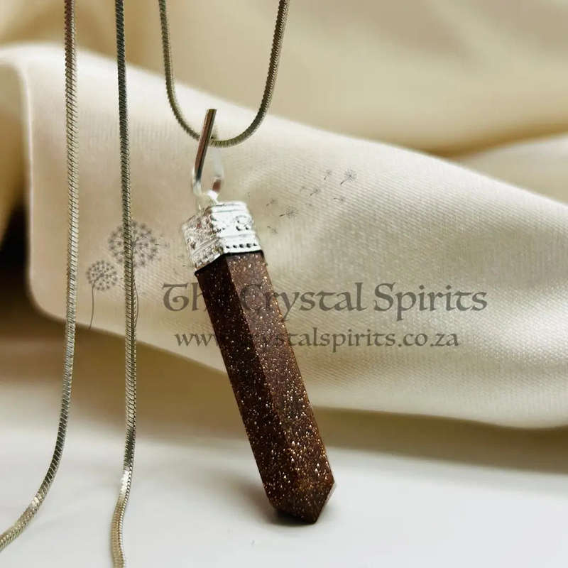 Goldstone White Metal Crystal Pendant
