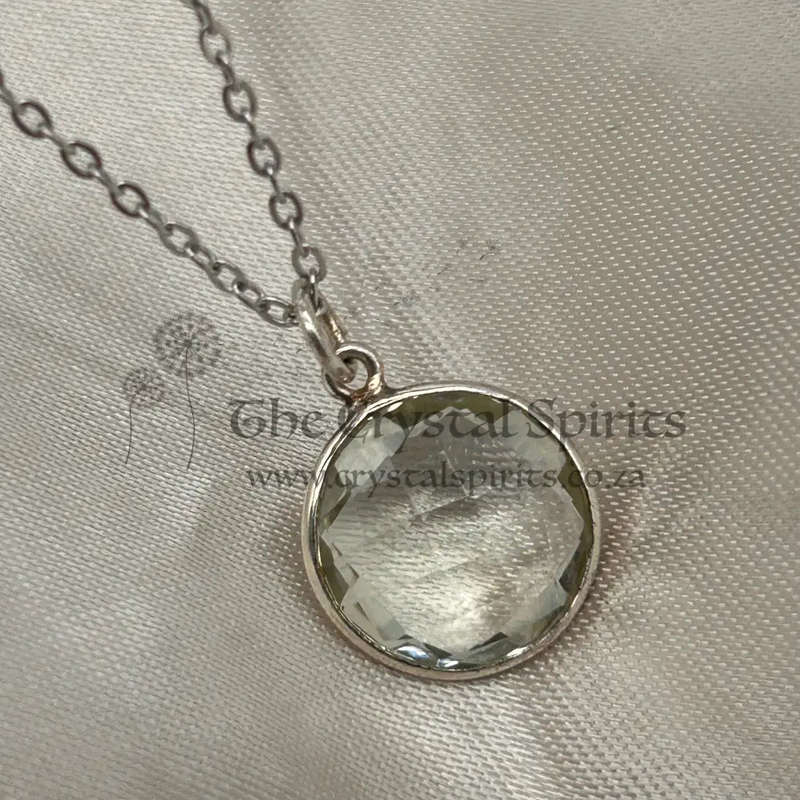 Green Amethyst Sterling Silver Faceted Crystal Pendant