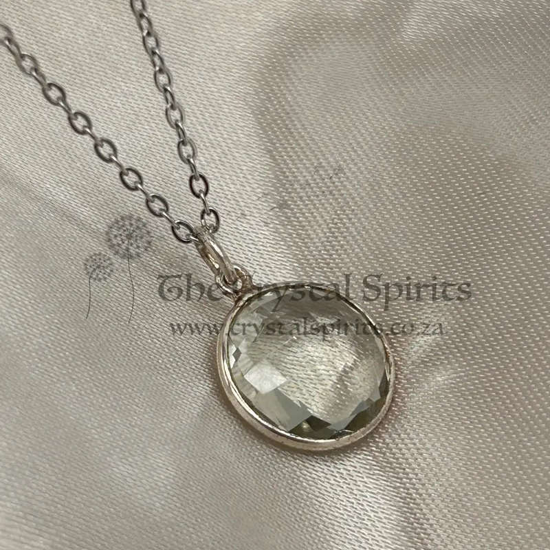 Green Amethyst Sterling Silver Faceted Crystal Pendant