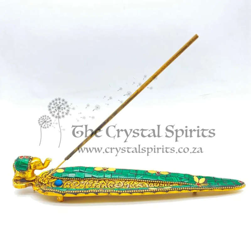 Green Mosaic Elephant Incense Holder