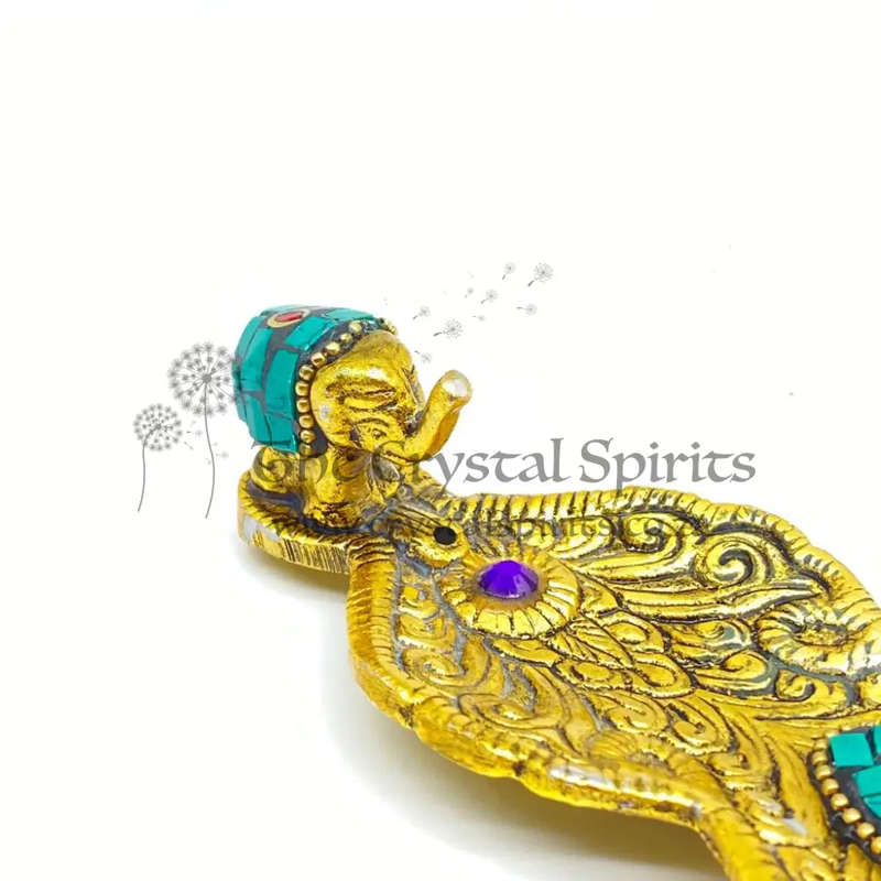 Green Mosaic Elephant Incense Holder