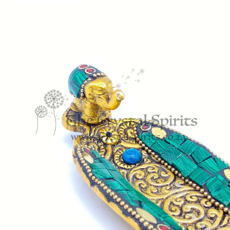 Green Mosaic Elephant Incense Holder