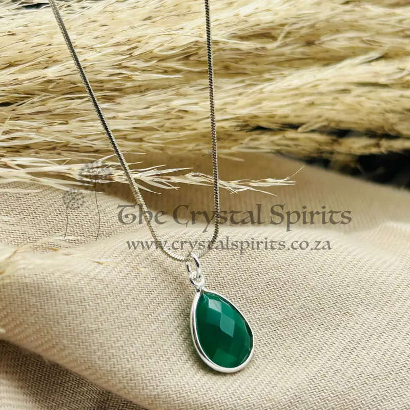 Green Onyx Faceted Sterling Silver Crystal Pendant