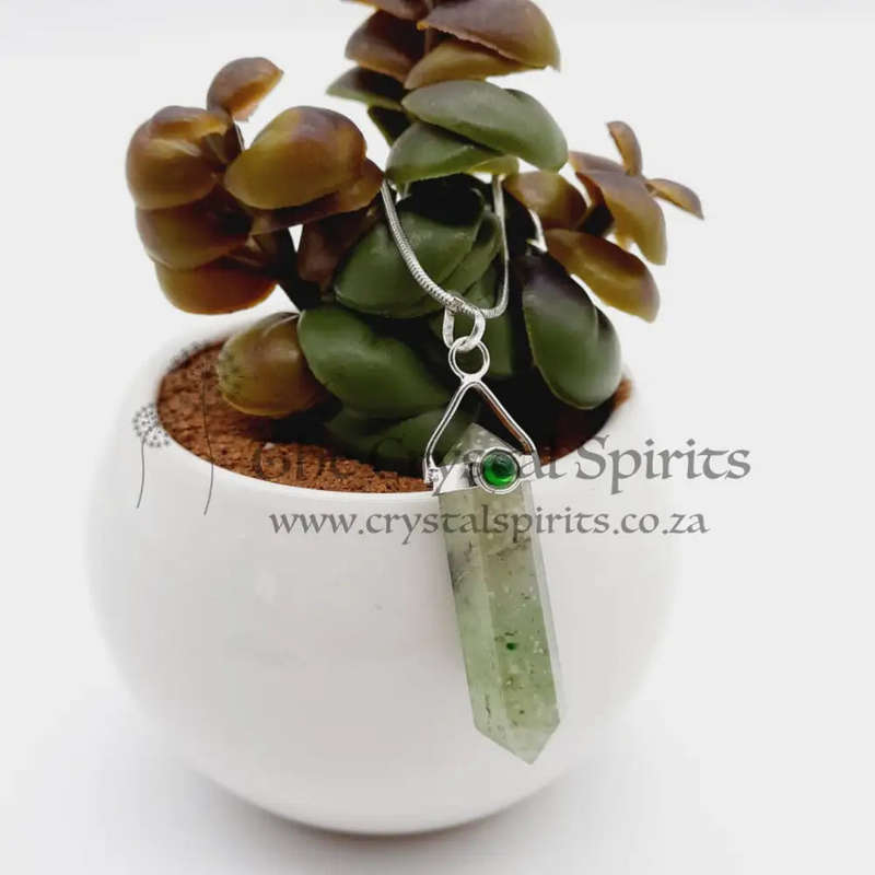 Green Quartz Crystal Double Terminated Pendant