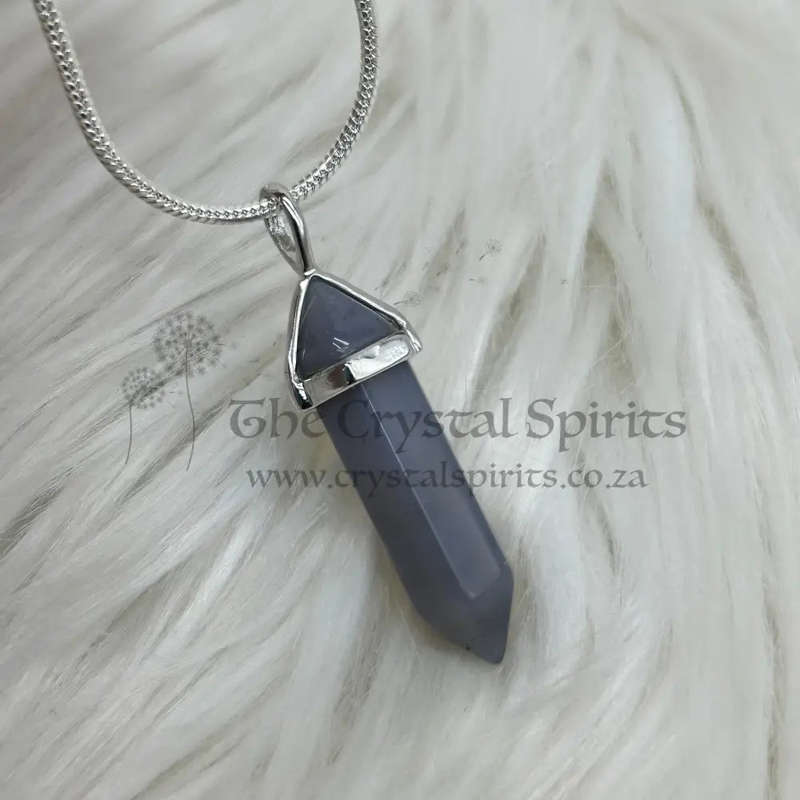 Grey Agate Crystal Double Terminated Pendant