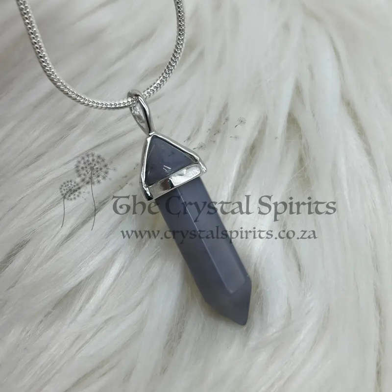 Grey Agate Crystal Double Terminated Pendant
