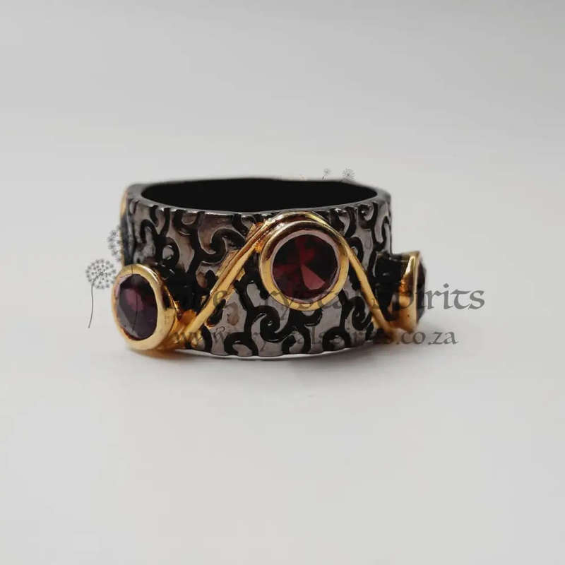 Grounding Garnet Rhodium Plated Sterling Silver Ring
