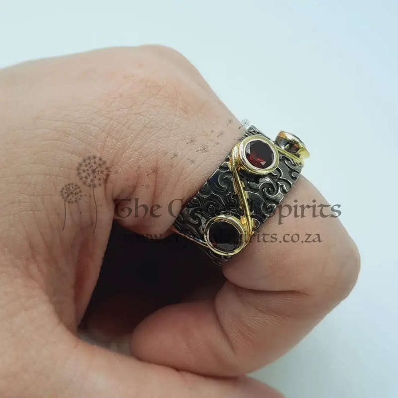Grounding Garnet Rhodium Plated Sterling Silver Ring