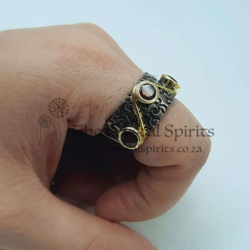 Grounding Garnet Rhodium Plated Sterling Silver Ring