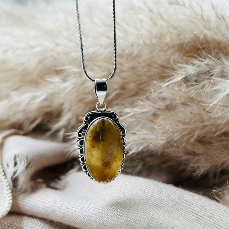 Sterling Silver Golden Rutile Quartz Cabochon Pendant