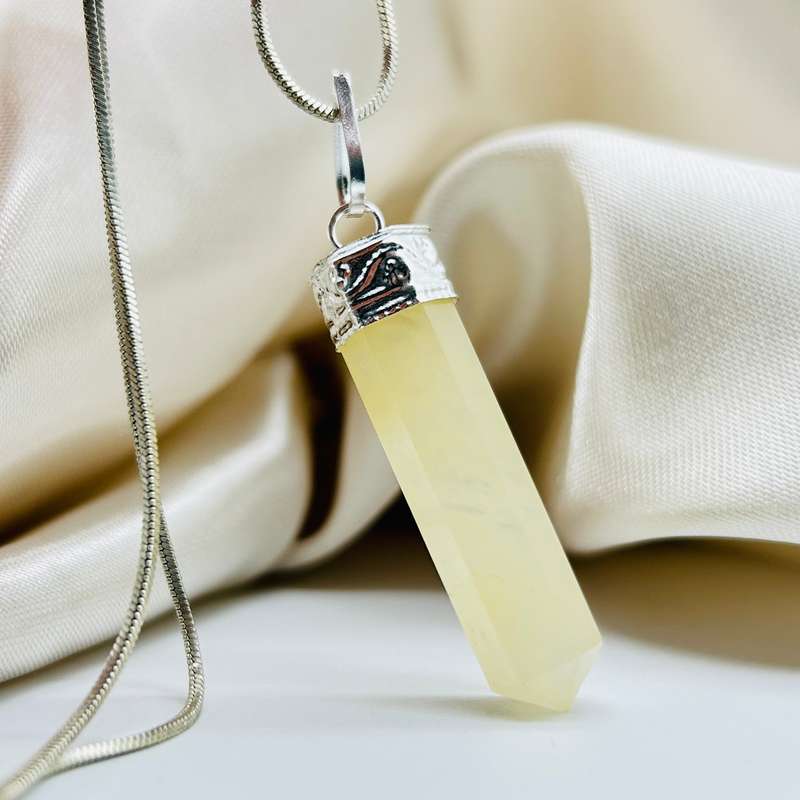 Yellow Aventurine White Metal Crystal Pendant