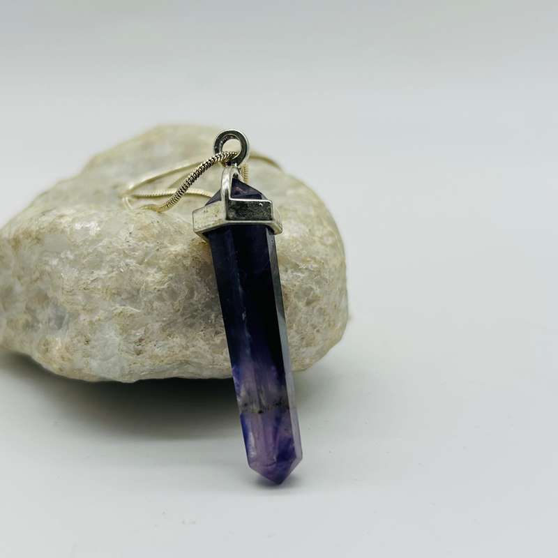 Men's Amethyst Crystal White Metal Pendant