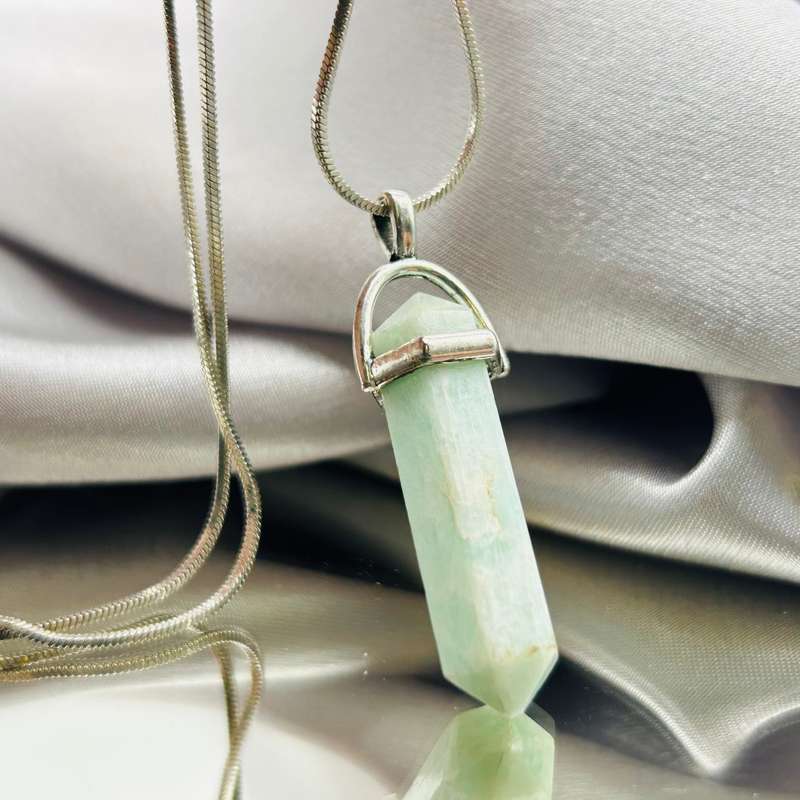 Amazonite Double Terminated Crystal White Metal Pendant