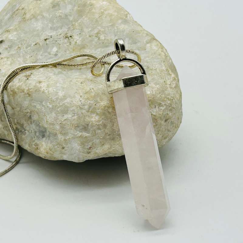 Men's Rose Quartz Crystal White Metal Pendant