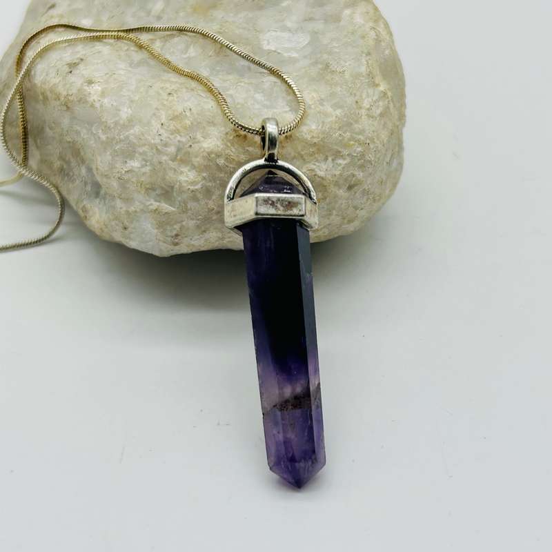 Men's Amethyst Crystal White Metal Pendant