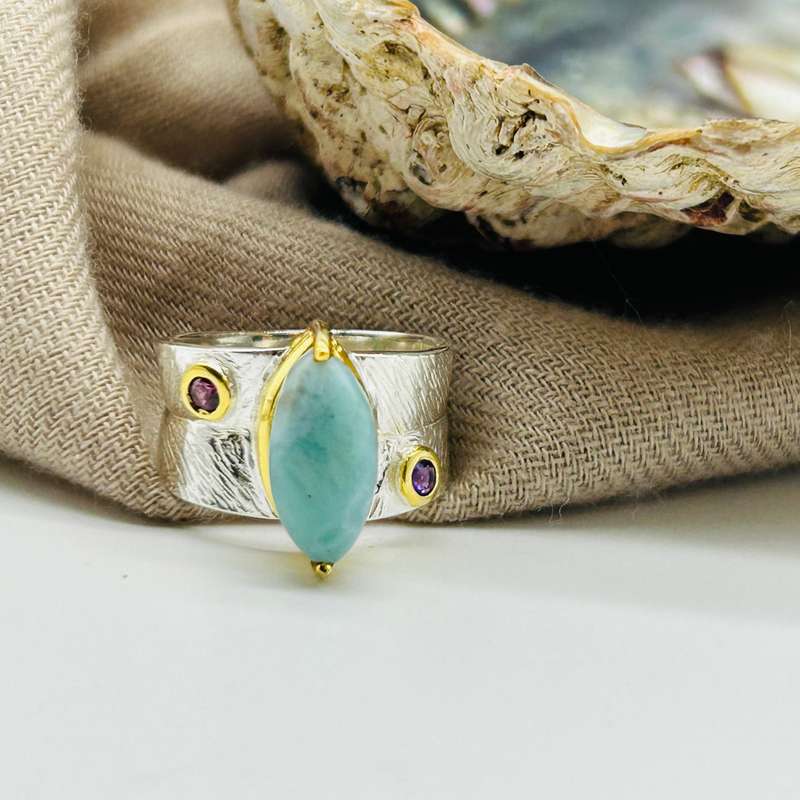 Divine Feminine Larimar Crystal Sterling Silver Ring