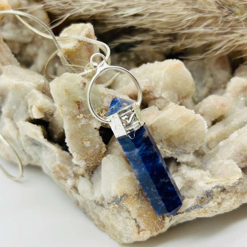 Sodalite with Garnet Cabochon DT Crystal Pendant