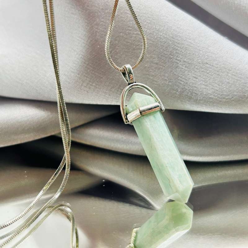 Amazonite Double Terminated Crystal White Metal Pendant