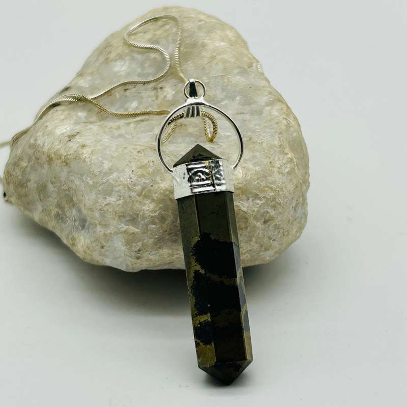 Men's Pyrite White Metal Crystal Pendant