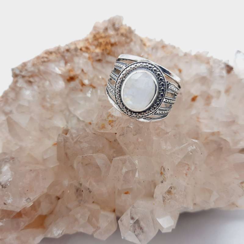 Chunky Moonstone Cabochon Sterling Silver Ring