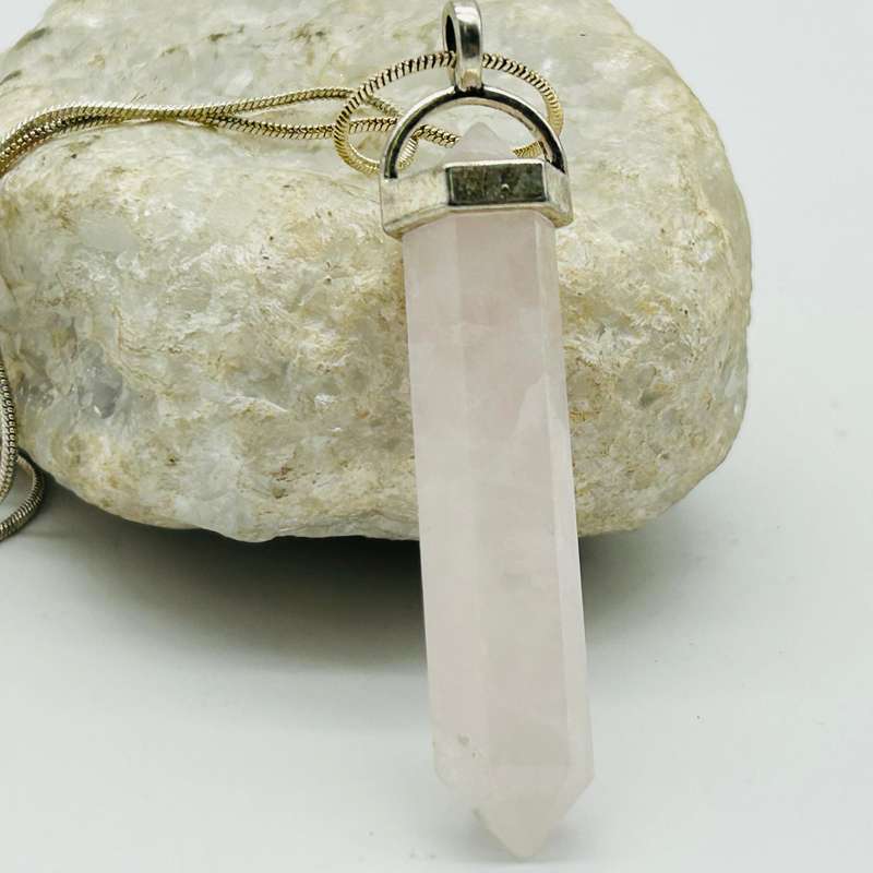Men's Rose Quartz Crystal White Metal Pendant