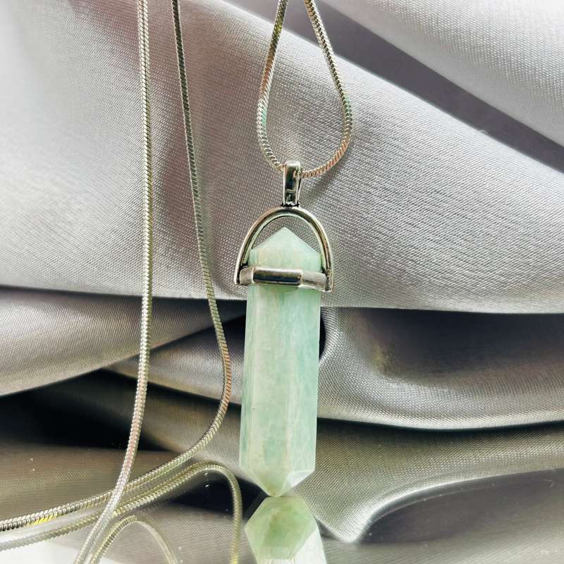 Amazonite Double Terminated Crystal White Metal Pendant