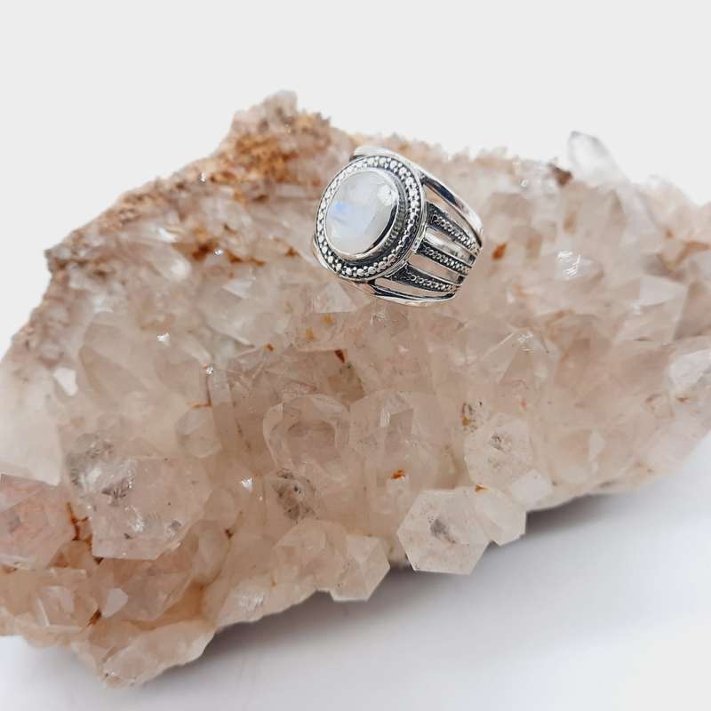 Chunky Moonstone Cabochon Sterling Silver Ring