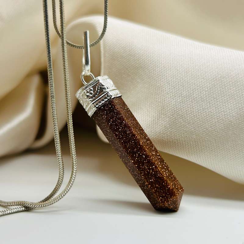 Goldstone White Metal Crystal Pendant