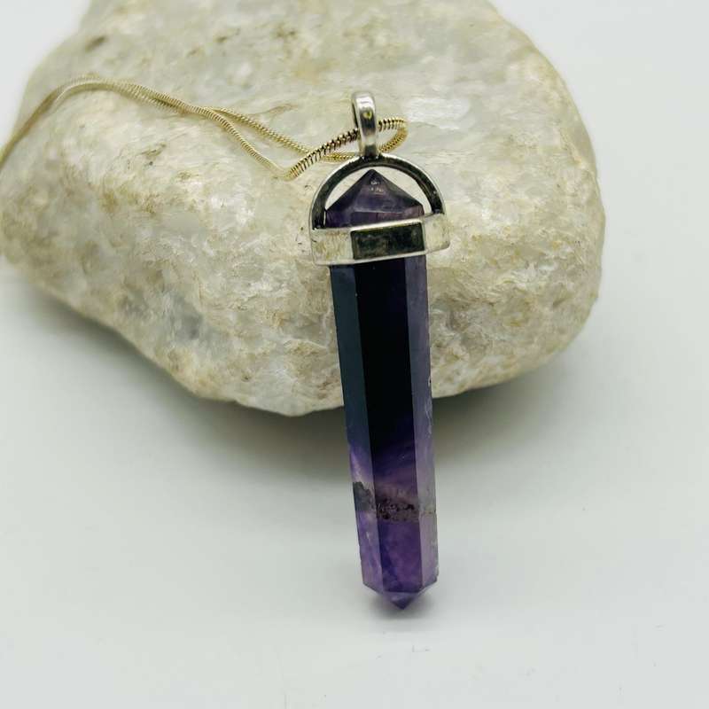Men's Amethyst Crystal White Metal Pendant