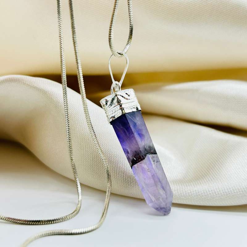 Amethyst White Metal Crystal Pendant