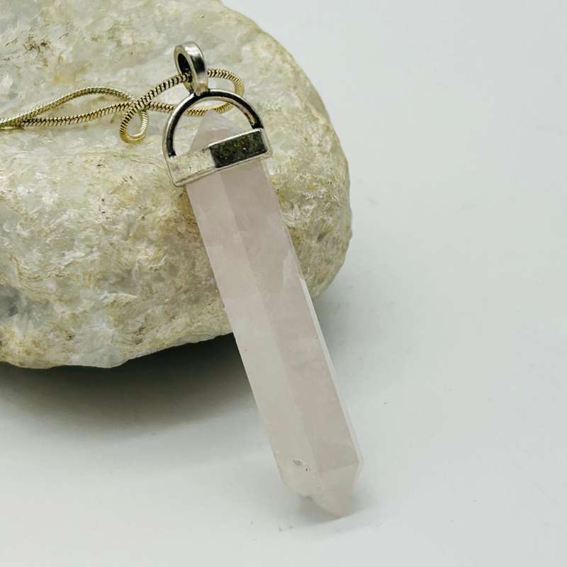 Men's Rose Quartz Crystal White Metal Pendant