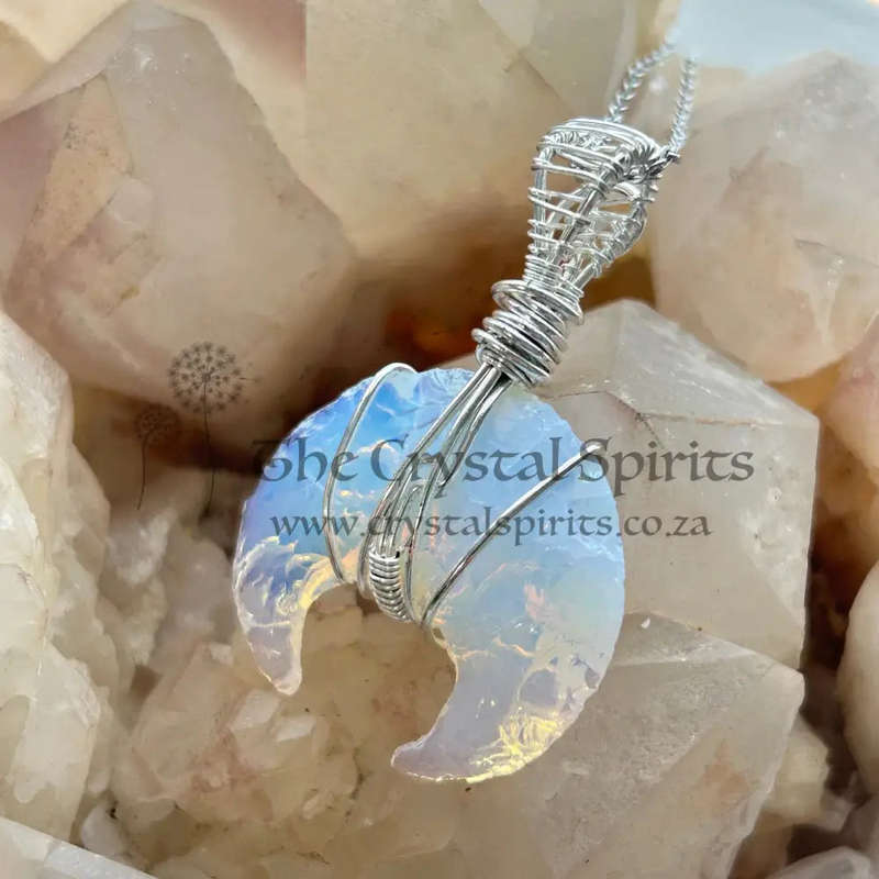 Jelly Opal Moon Wire Wrap Pendant