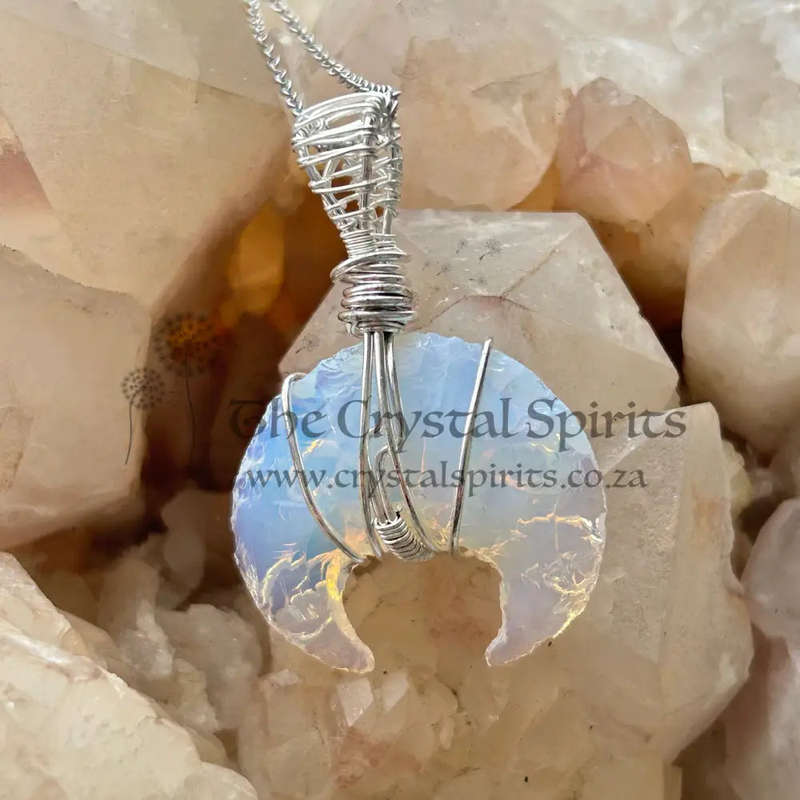 Jelly Opal Moon Wire Wrap Pendant