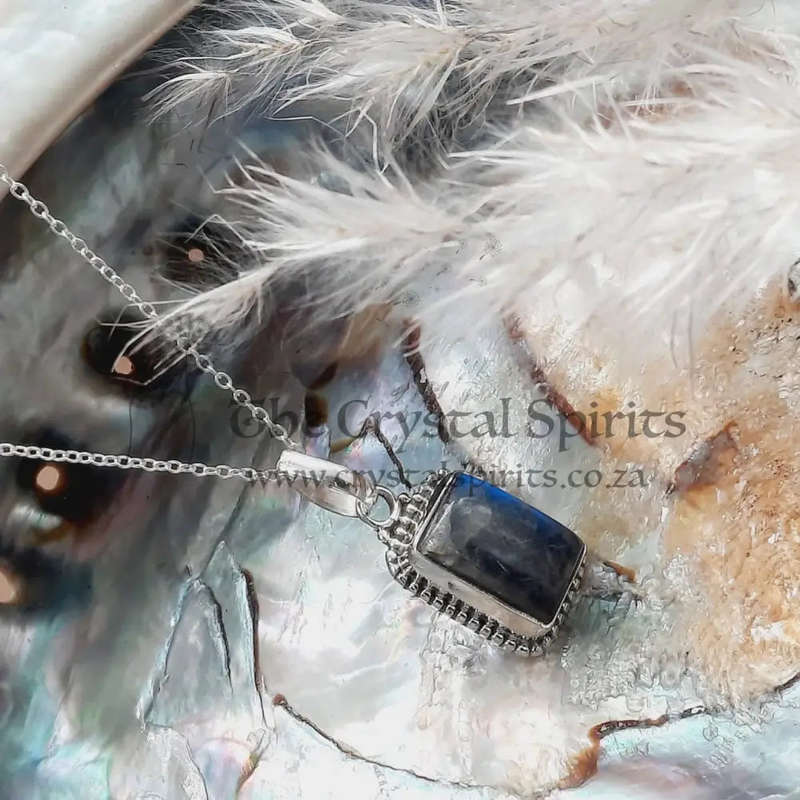 Labradorite Crystal Sterling Silver Pendant