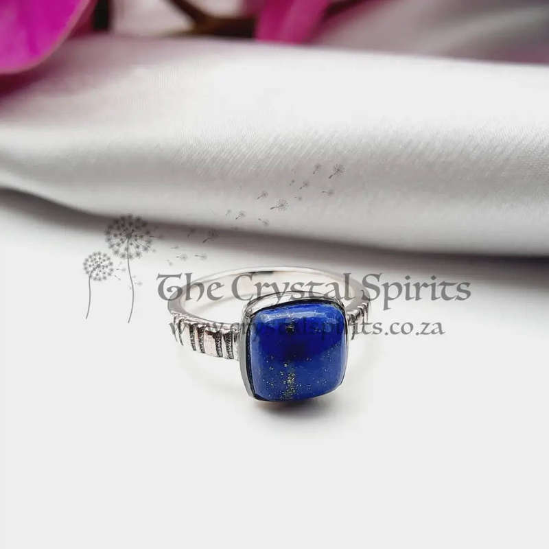 Lapis Lazuli Crystal Square Cabochon Sterling Silver Ring