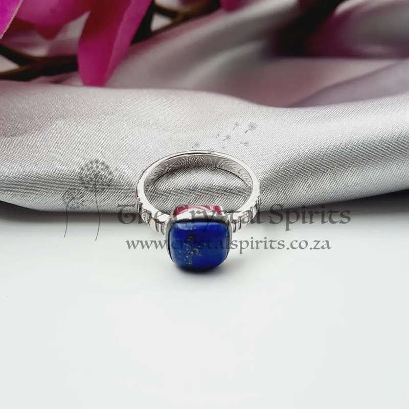 Lapis Lazuli Crystal Square Cabochon Sterling Silver Ring