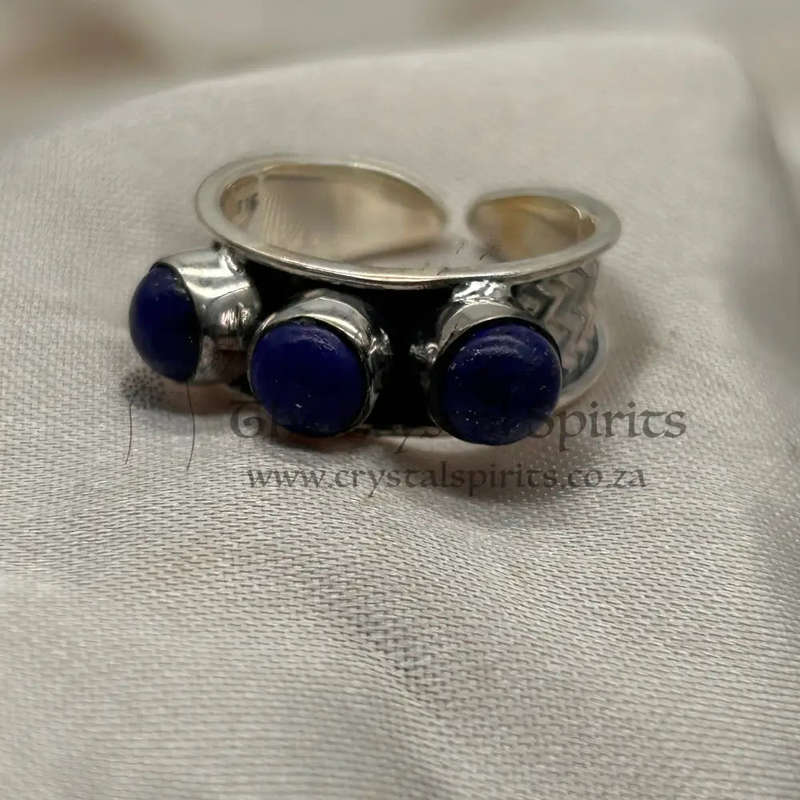 Lapis Lazuli Crystal Sterling Silver 3 Stone Ring