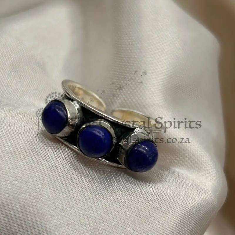 Lapis Lazuli Crystal Sterling Silver 3 Stone Ring