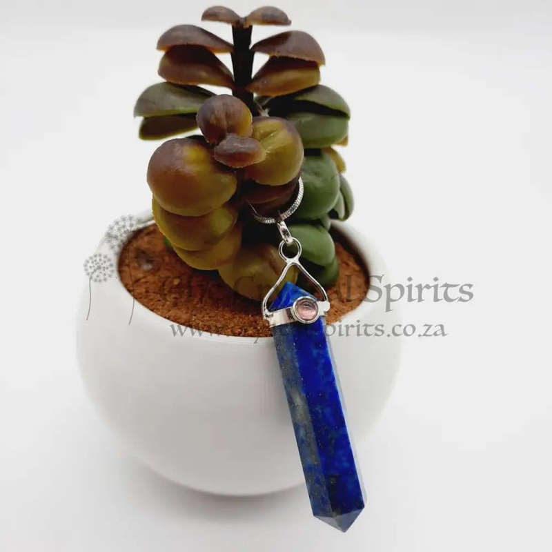 Lapis Lazuli with Pink Tourmaline Cabochon Crystal Double Terminated Pendant