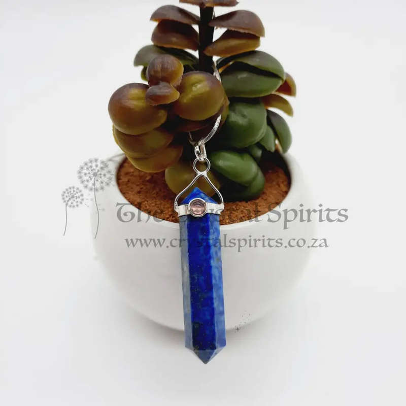 Lapis Lazuli with Pink Tourmaline Cabochon Crystal Double Terminated Pendant
