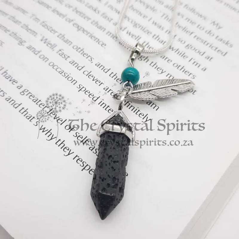 Lava Stone With Feather Pendant