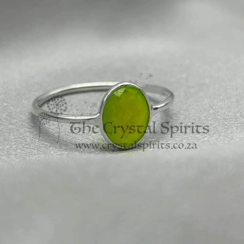 Lime Agate Sterling Silver Crystal Ring