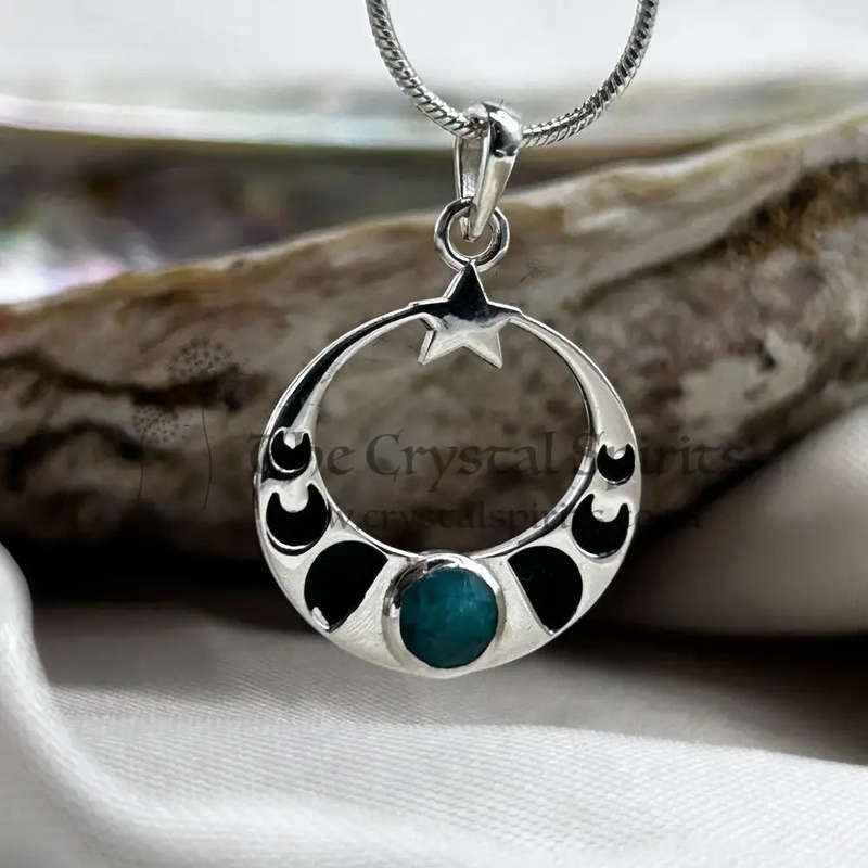 Love You To The Moon & Back Emerald Sterling Silver Pendant