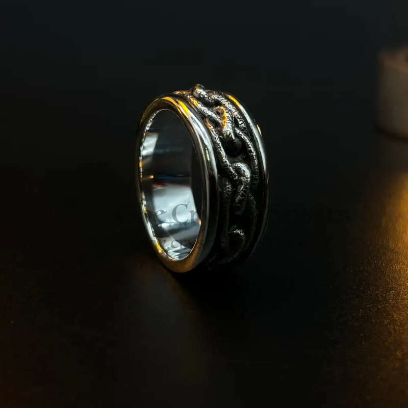 Mens Chain Link Design Sterling Silver Ring