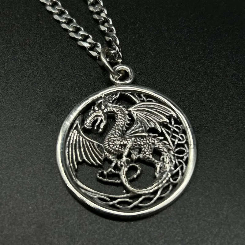Mens Dragon Sterling Silver Pendant - Healing And Abundance