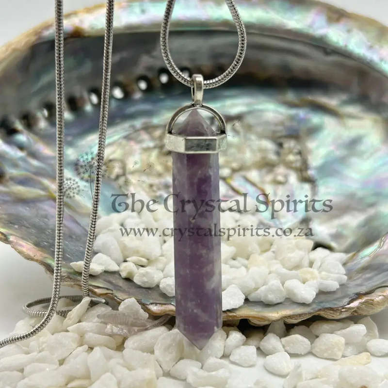 Men's Lepidolite White Metal Crystal Pendant