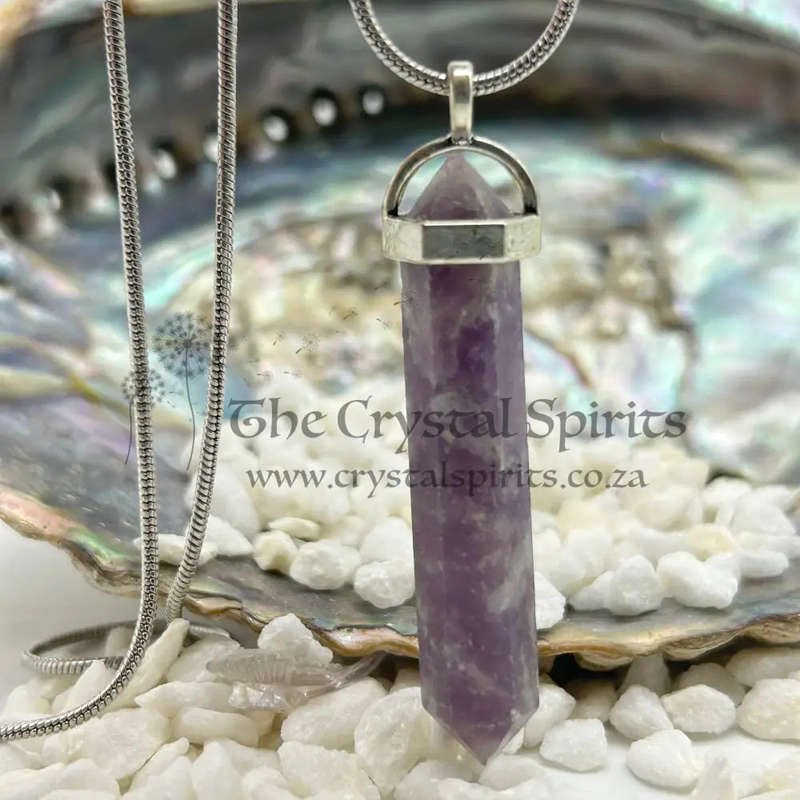 Men's Lepidolite White Metal Crystal Pendant